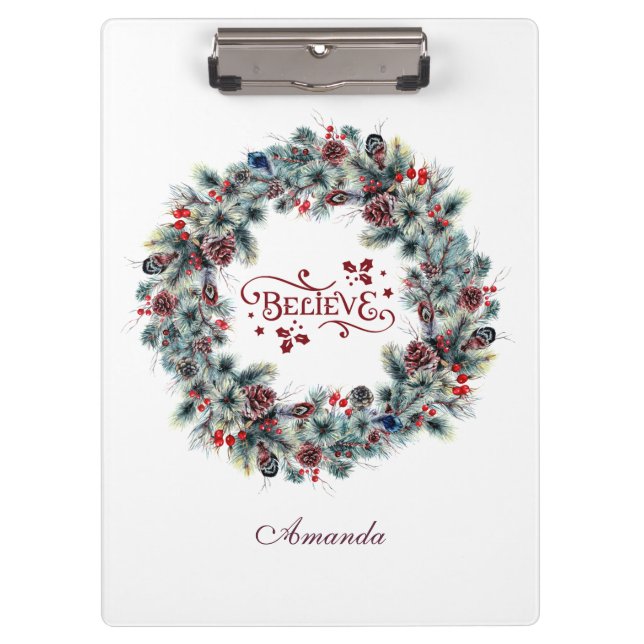 Carpeta De Pinza Navidades wreath Believe typography monograma (Anverso)