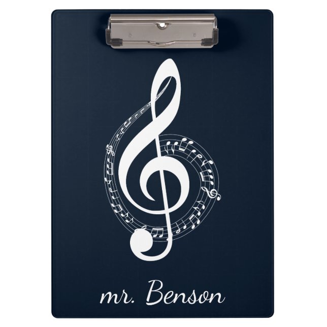 Carpeta De Pinza Navy Blue Modern Music Notes Personalizado (Anverso)