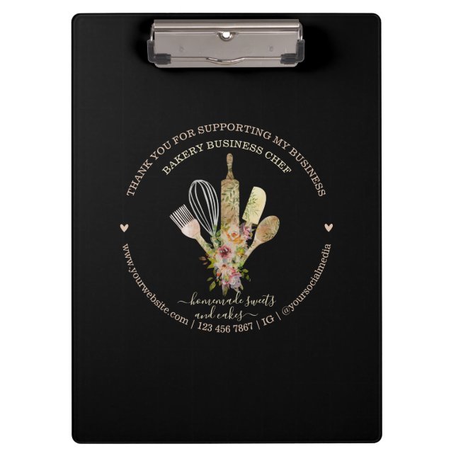Carpeta De Pinza Negocio de Catering Panadería Rústico Negro Boho (Anverso)