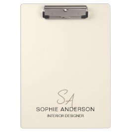 Carpeta De Pinza Negocio de Monograma Personalizado Moderno Crema