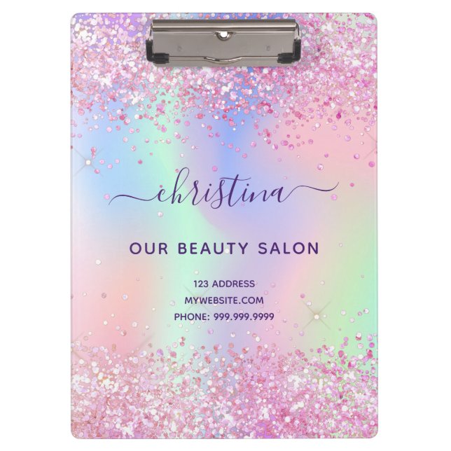 Carpeta De Pinza Negocio holográfico del purpurina púrpura Rubor (Anverso)