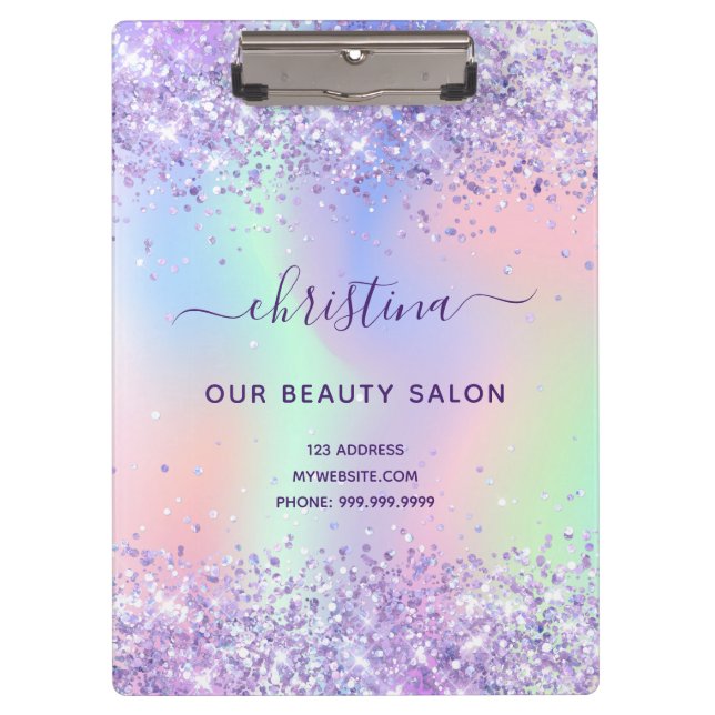 Carpeta De Pinza Negocio holográfico púrpura (Anverso)