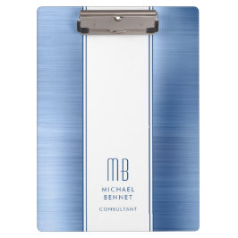 Carpeta De Pinza Negocio metálico con pincel azul monogramado
