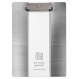 Carpeta De Pinza Negocio metálico con pincel gris plateado monogram
