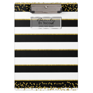 Carpeta De Pinza Negro Blanco Dorado Elegante Chic Glam Personaliza