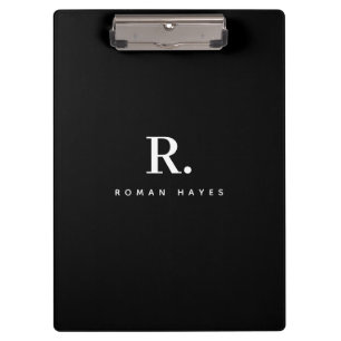 Carpeta De Pinza Negro Blanco Monograma Moderno Minimalista de Punt