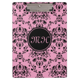 Carpeta De Pinza Negro rosado con clase elegante con monograma del