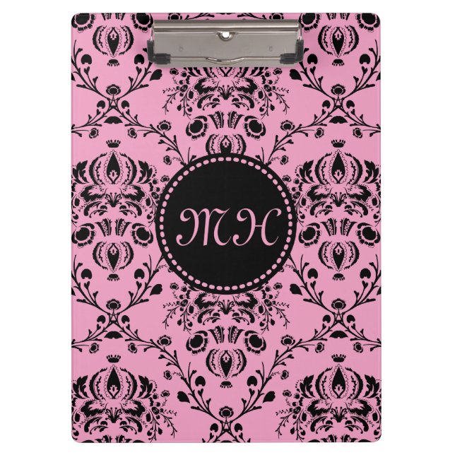 Carpeta De Pinza Negro rosado con clase elegante con monograma del (Anverso)