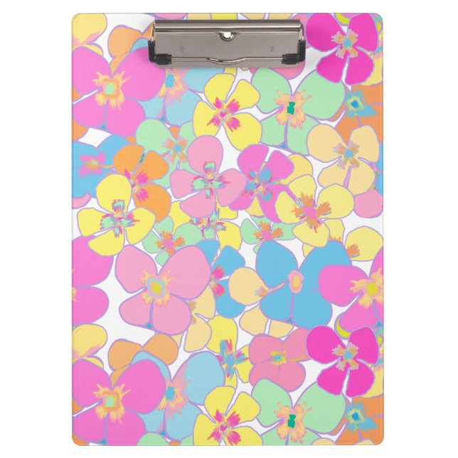 Carpeta De Pinza Neon Retro Floral Rosa (Anverso)