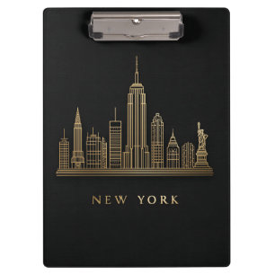 Carpeta De Pinza New York City Skyline Gold Line Art