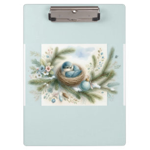 Carpeta De Pinza Nido de pájaro azul con adornos en pinos de invier