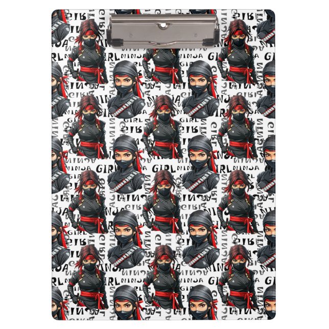 Carpeta De Pinza Ninja Girls Anime With Text Pattern Design (Anverso)