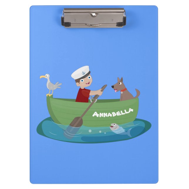 Carpeta De Pinza Niño pequeño marinero y personalizado de un bote d (Anverso)