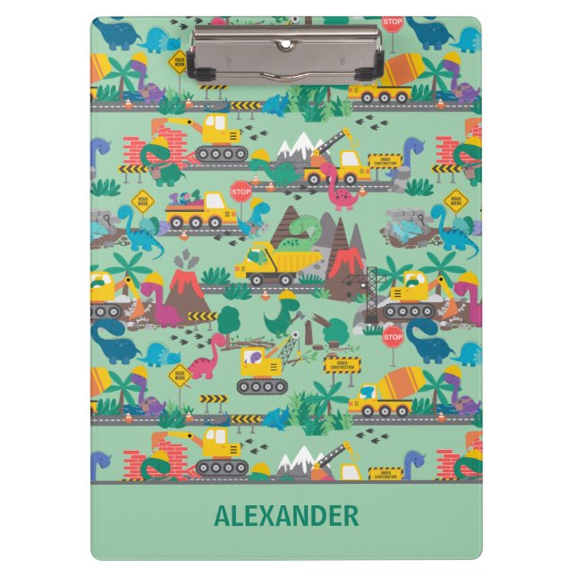 Carpeta De Pinza Niños de la construcción de dinosaurios personaliz (Anverso)