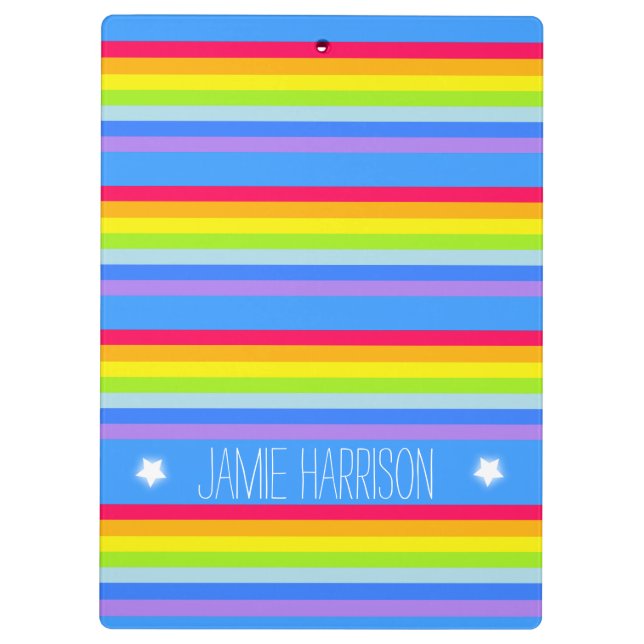 Carpeta De Pinza Niños rainbow stripes cielo azul nombre portapapel (Reverso)