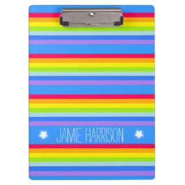 Carpeta De Pinza Niños rainbow stripes cielo azul nombre portapapel