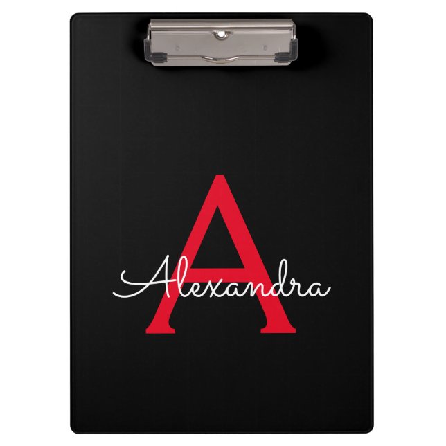 Carpeta De Pinza Nombra de monograma de guión negro rojo (Anverso)