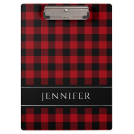 Carpeta De Pinza Nombre Cheques Rojo y Negro Plaid Gingham Pattern