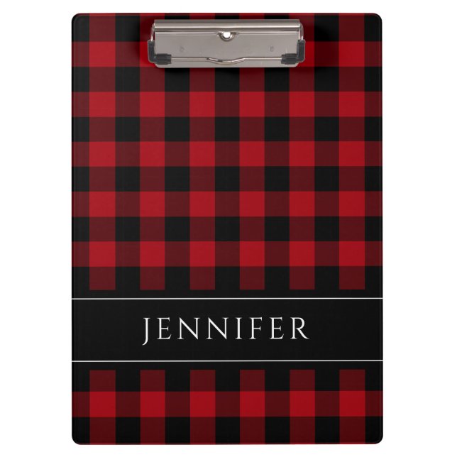 Carpeta De Pinza Nombre Cheques Rojo y Negro Plaid Gingham Pattern (Anverso)