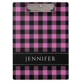 Carpeta De Pinza Nombre Cheques rosados y negros Plaid Gingham Patt