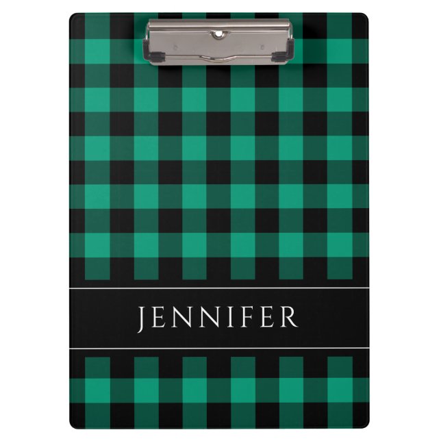 Carpeta De Pinza Nombre Cheques verdes y negros Plaid Gingham Patte (Anverso)