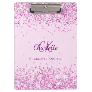 Carpeta De Pinza Nombre de monograma de confetti rosa Rubor
