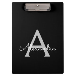 Carpeta De Pinza Nombre de monograma de escritura moderna plateada 
