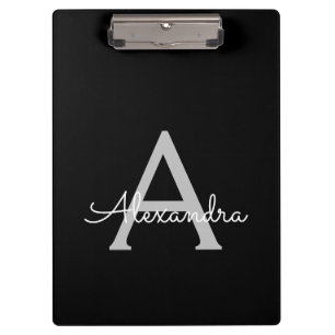 Carpeta De Pinza Nombre de monograma de escritura moderna plateada 