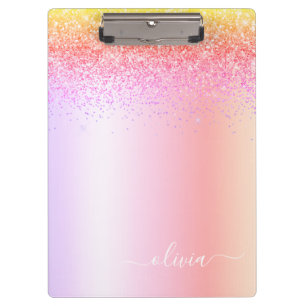 Carpeta De Pinza Nombre de monograma de metal con brillo pastel de