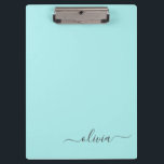 Carpeta De Pinza Nombre de Monograma del Guión Azul Verde azulado M<br><div class="desc">Portapapeles de planeamiento de nombres Verde azulados Aqua Blue Monogram. Esto hace que el dulce perfecto cumpleaños 16,  boda,  ducha de novia,  aniversario,  ducha de bebé o fiesta de soltera sea regalo para alguien que ama el lujo glam y los estilos de moda.</div>