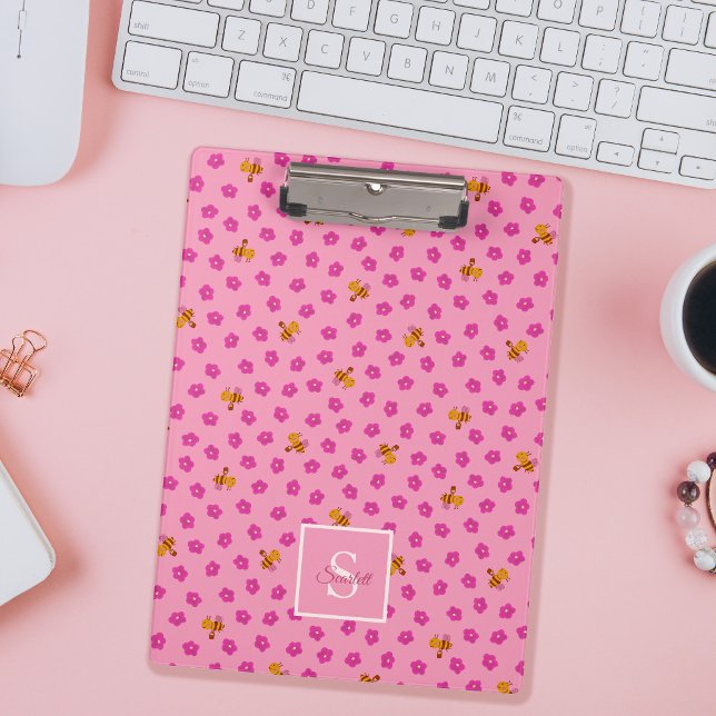 Carpeta De Pinza Nombre de monograma del patrón de abejas y flores  (Subido por el creador)