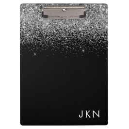 Carpeta De Pinza Nombre de monograma femenino con brillo plateado n