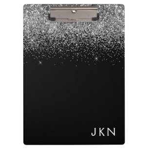 Carpeta De Pinza Nombre de monograma femenino con brillo plateado n
