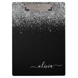 Carpeta De Pinza Nombre de monograma femenino con brillo plateado n