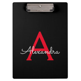 Carpeta De Pinza Nombre de monograma femenino de escritura roja y n