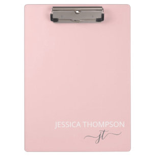 Carpeta De Pinza Nombre de monograma femenino rosa moderno