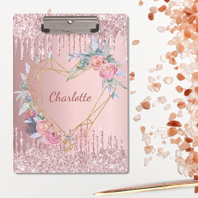Carpeta De Pinza Nombre de monograma floral rosa Rubor (Subido por el creador)