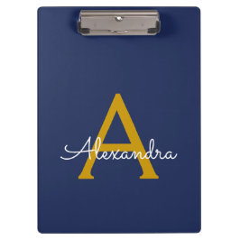 Carpeta De Pinza Nombre de monograma moderno de color azul marino y