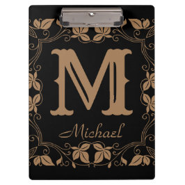 Carpeta De Pinza Nombre de monograma personalizado clásico de flora