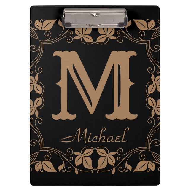 Carpeta De Pinza Nombre de monograma personalizado clásico de flora (Anverso)