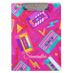 Carpeta De Pinza Nombre del cassette de Neon Pink Trendy 80