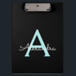Carpeta De Pinza Nombre del Monograma de la Girona del Guión Azul V<br><div class="desc">Portapapeles de planificación de nombres de monograma azul negro y Verde azulado Aqua. Esto hace que el dulce perfecto cumpleaños 16,  boda,  ducha de novia,  aniversario,  ducha de bebé o fiesta de soltera sea regalo para alguien que ama el lujo glam y los estilos de moda.</div>