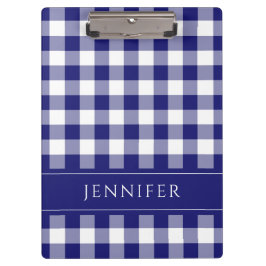 Carpeta De Pinza Nombre del patrón marcado de Gingham azul y blanco