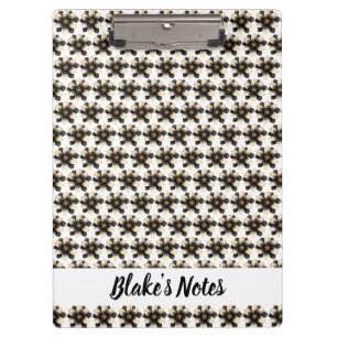 Carpeta De Pinza Nombre floral de marfil negro de lujo