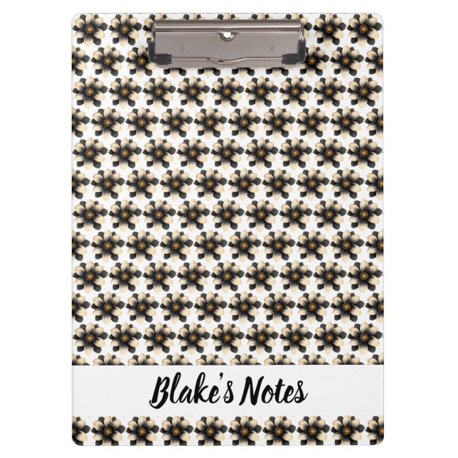 Carpeta De Pinza Nombre floral de marfil negro de lujo (Anverso)