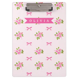 Carpeta De Pinza Nombre Floral Personalizado de Lazo Femenino Coque