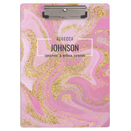 Carpeta De Pinza Nombre moderno y preciso de mármol dorado rosa - P