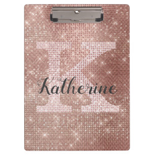 Carpeta De Pinza Nombre Monograma de Glam Sparkle Rosa Girona Gold 