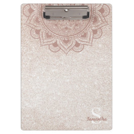 Carpeta De Pinza Nombre Monograma Mandala Lotus Yoga Rosa Gold Moda