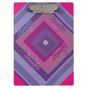 Carpeta De Pinza Nombre Patrón de diamante rosa púrpura arte asimét